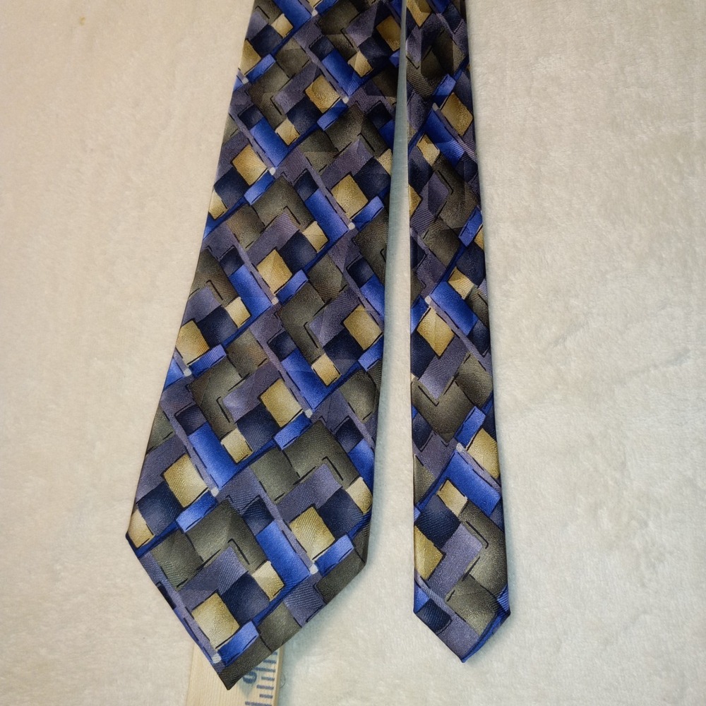 J Garcia Mens Silk Necktie Mixmaster Limited Edition Forty-five Geometric Blue